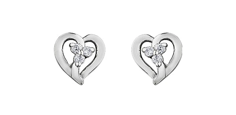 10K White Gold 0.03cttw Diamond Heart Earrings