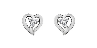 10K White Gold 0.03cttw Diamond Heart Earrings