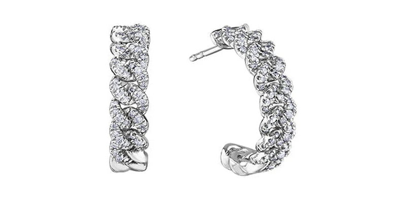 10K White Gold 0.66cttw Miami Cuban Link Diamond Earring