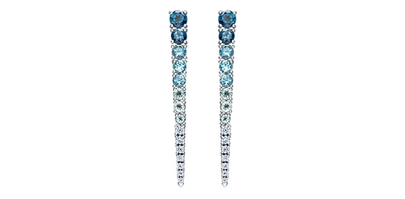14K White Gold Blue Topaz and Canadian Diamond Dangle Earrings