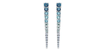 14K White Gold Blue Topaz and Canadian Diamond Dangle Earrings