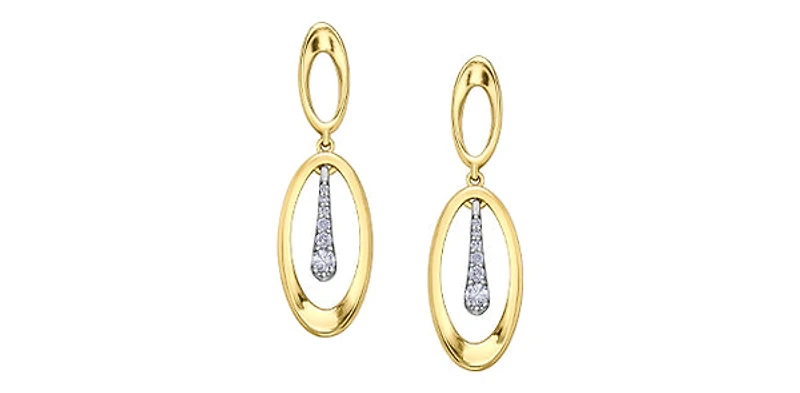 10K Yellow and White 0.15cttw Diamond Dangle Earrings