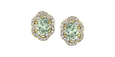 10K Yellow Gold Prasiolite / Green Amethyst and Diamond Earrings