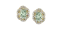 10K Yellow Gold Prasiolite / Green Amethyst and Diamond Earrings
