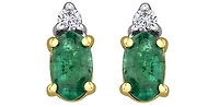 10K Yellow Gold  Oval Cut Emerald and Diamond Stud Earrings