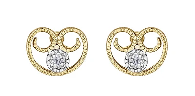 10K Yellow Gold Diamond Filigree Antique Heart Earrings 0.02cttw