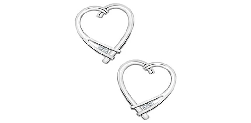 10K White Gold 0.02cttw Diamond Heart Stud Earrings