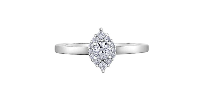 10K White Gold 0.30cttw Canadian Diamond Halo Engagement Ring, size 6.5