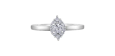 10K White Gold 0.30cttw Canadian Diamond Halo Engagement Ring, size 6.5