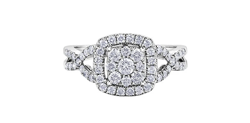 10K White Gold 1.00cttw Diamond Halo Engagement Ring, size 6.5