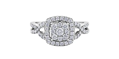 10K White Gold 1.00cttw Diamond Halo Engagement Ring, size 6.5