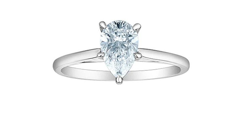 14K Gold 1.00cttw Lab Grown Diamond Pear Shape Solitaire Engagement Ring - /