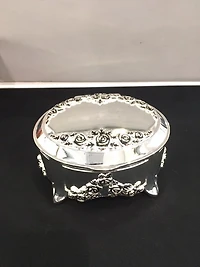 Silver Plated Oval with Roses Musical Trinket Box with Legs