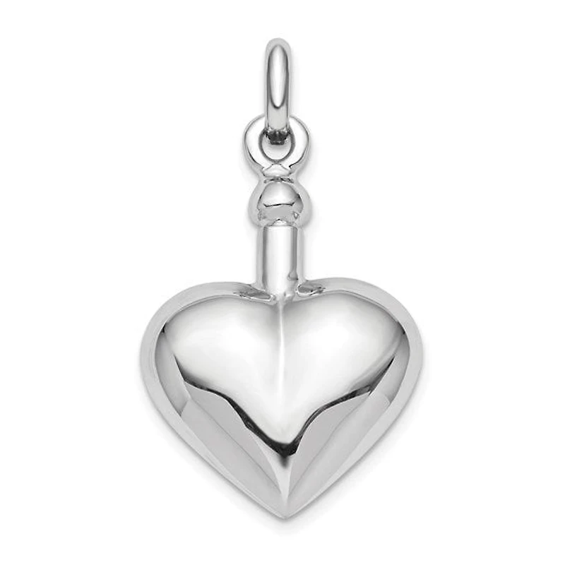 925 Sterling Silver Rhodium Plated Polished Heart Shaped Screw Top Ash Holder Pendant - 36mm 19mm