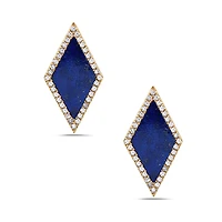 14K Yellow Gold 1.26cttw Lapis Lazuli and 0.18cttw Diamond Halo Stud Earrings