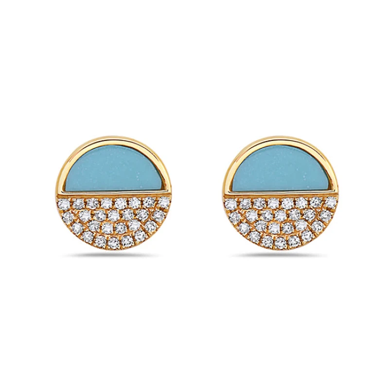 14K Yellow Gold 0.46cttw Turquoise and 0.12cttw Diamond Earrings