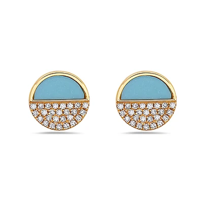 14K Yellow Gold 0.46cttw Turquoise and 0.12cttw Diamond Earrings