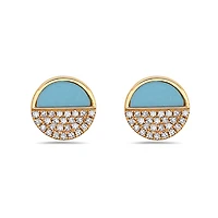 14K Yellow Gold 0.46cttw Turquoise and 0.12cttw Diamond Earrings