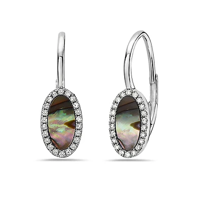14K White Gold Abalone Shell and 0.14cttw Diamond Earrings