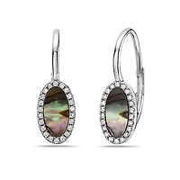 14K White Gold Abalone Shell and 0.14cttw Diamond Earrings