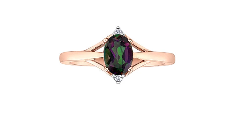 10K Rose Gold 1.00cttw Mystic Topaz & 0.02cttw Diamond Ring - 4.5