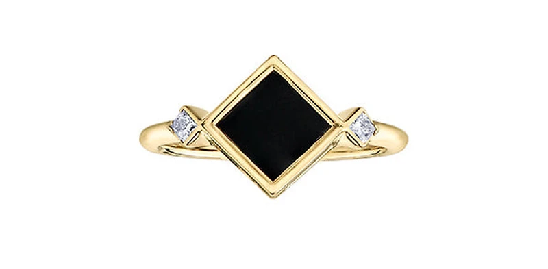 10K Yellow Gold 6mm Onyx And 0.084cttw Canadian Diamond Ring, 6.5 - / 4.5