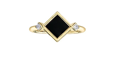 10K Yellow Gold 6mm Onyx And 0.084cttw Canadian Diamond Ring, 6.5 - / 4.5