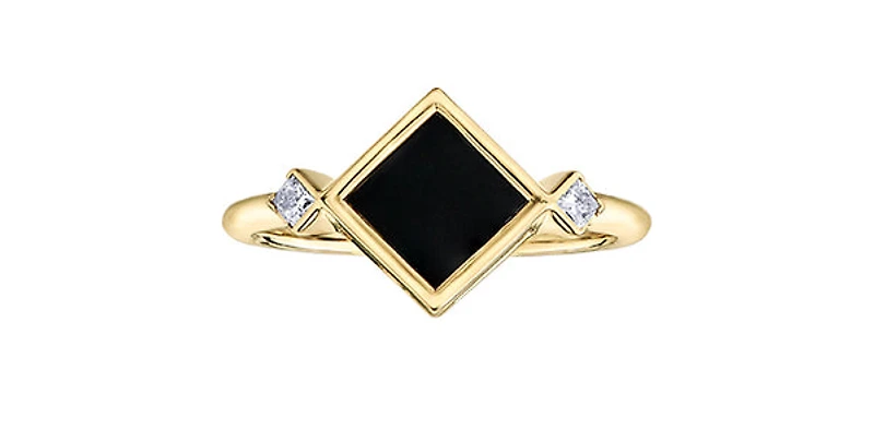 10K Yellow Gold 6mm Onyx And 0.084cttw Canadian Diamond Ring - 4.5
