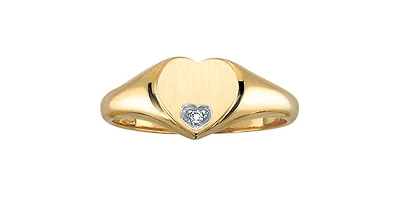 10K Yellow Gold 0.007 Diamond Heart Shape Signet Ring