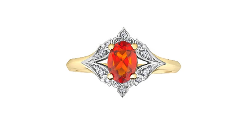 10K Two Tone Fire Opal & Diamond Ring