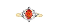 10K Two Tone Fire Opal & Diamond Ring