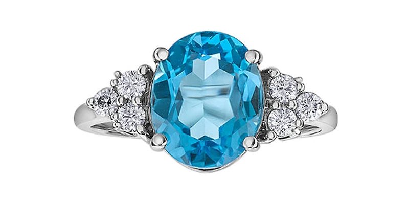14K White Gold 10mm x 8mm Blue Topaz and 0.216cttw Canadian Diamond Ring