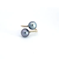 14K Yellow Gold Tahitian Pearl and Diamond Ring - Size 6