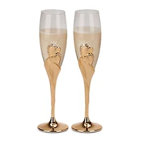 2 Pieces Champagne Flutes Gold Tone Everlasting Heart Design