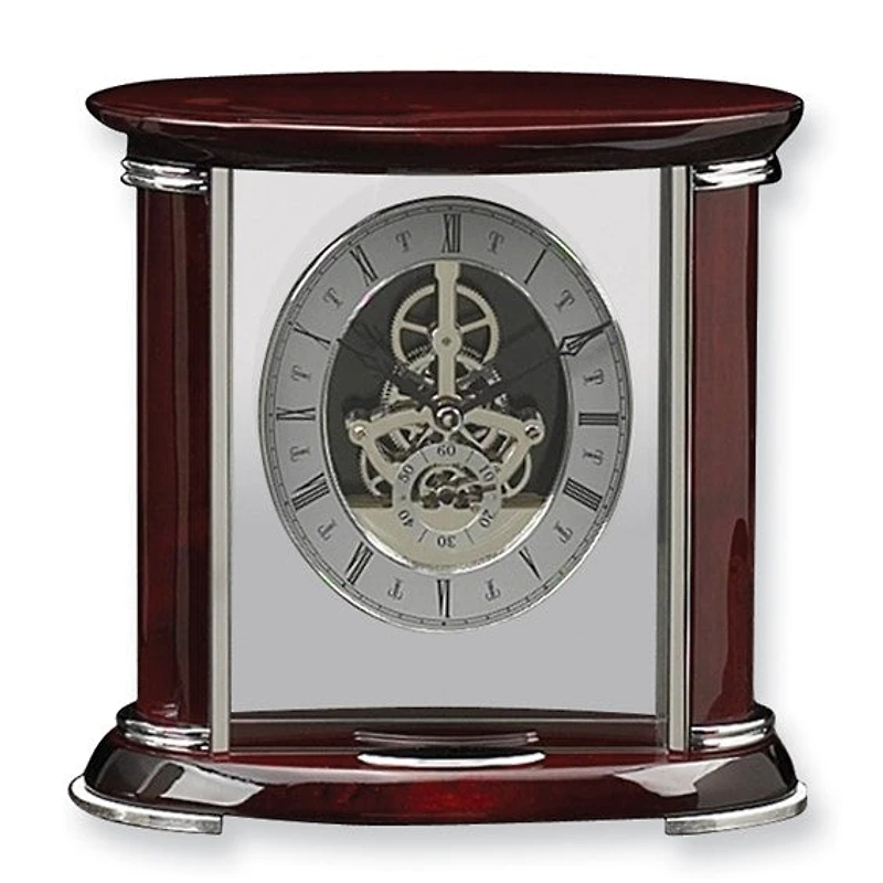 Luxembourg Rosewood Finish and Chrome Trim Skeleton Dial Mantel Clock
