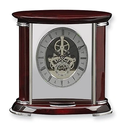 Luxembourg Rosewood Finish and Chrome Trim Skeleton Dial Mantel Clock