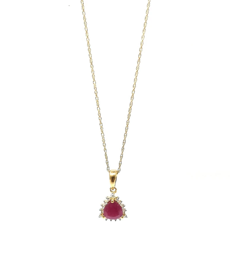 10K Yellow Gold Ruby and Diamond Necklace, 18"