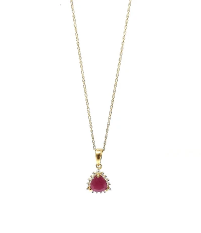 10K Yellow Gold Ruby and Diamond Necklace, 18"