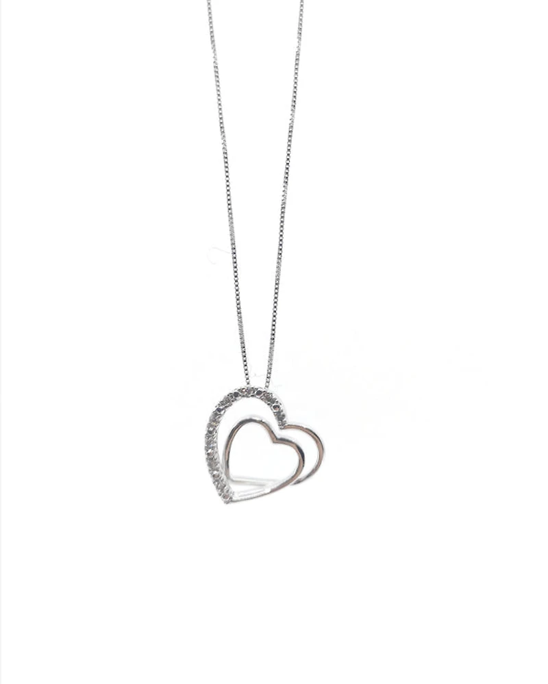10K White Gold 0.05cttw Diamond Heart Pendant, 18"