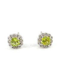 10K White Gold 1.00cttw Genuine Peridot and 0.03cttw Diamond Halo Earrings