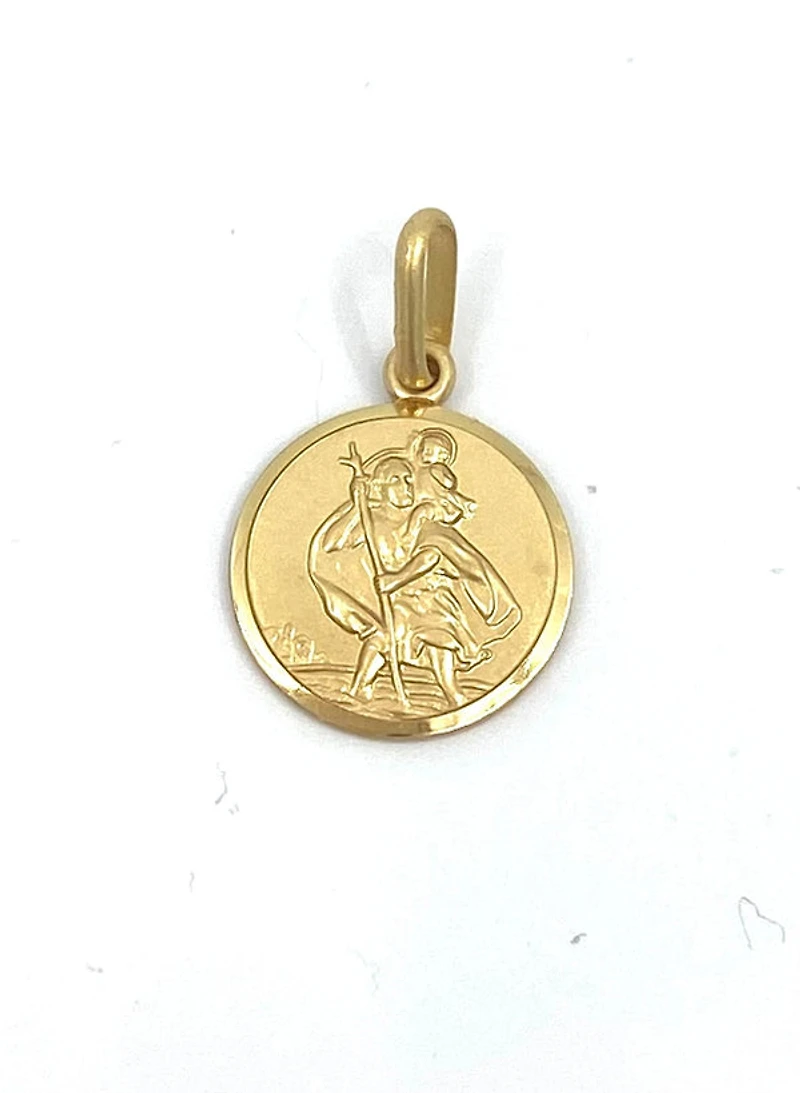 10K Yellow Gold Round St. Christopher's 3D Charm - 12.25mm