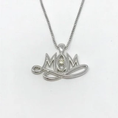 Sterling Silver 0.024cttw Canadian Diamond "Mom" Pendant, 18"
