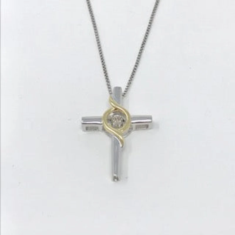 Sterling Silver & 10K Yellow Gold 0.037cttw Canadian Diamond Pendant, 18"