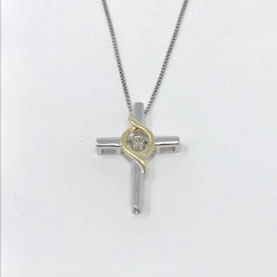 Sterling Silver & 10K Yellow Gold 0.037cttw Canadian Diamond Pendant, 18"