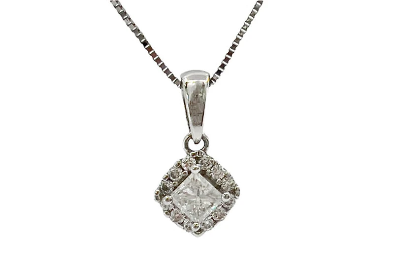 14K White Gold 0.34cttw Princess Cut Canadian Diamond Pendant, 18"