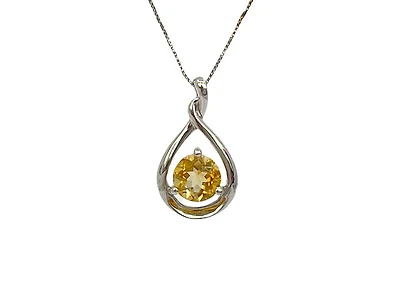 10K and 14K White Gold Citrine Pendant, 18"