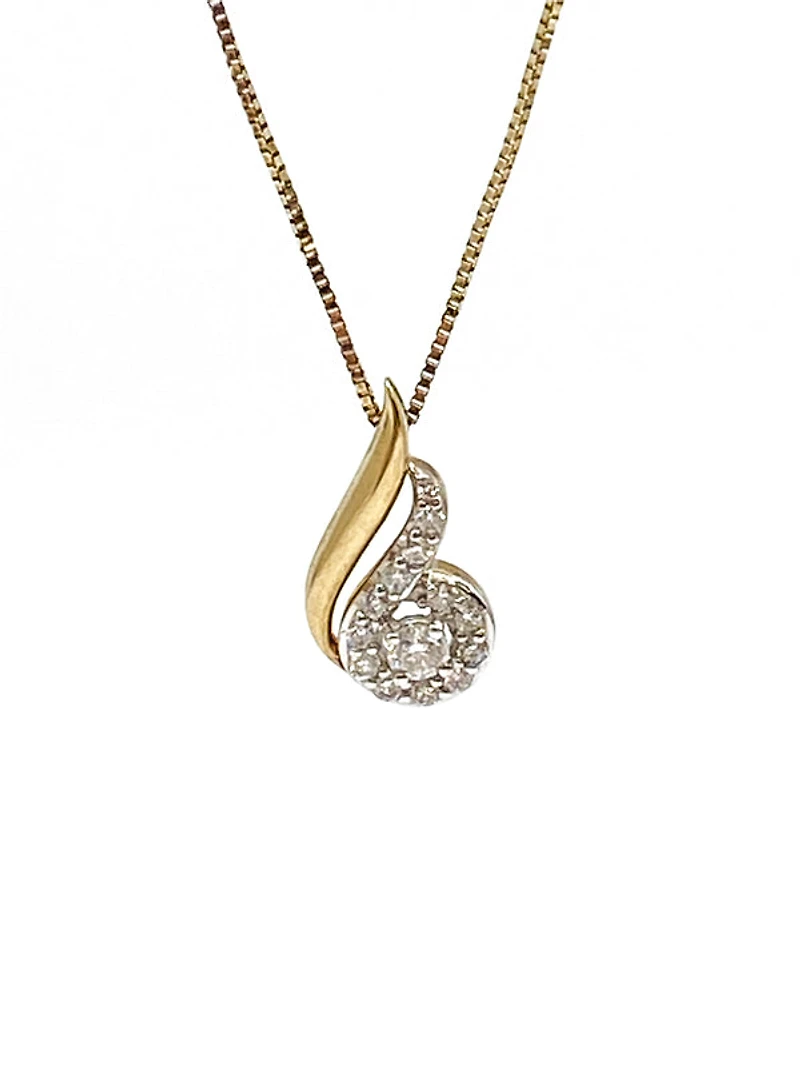 10K Yellow Gold 0.17ttw Canadian Diamond Halo Necklace, 18"