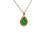 10K Yellow Gold 6x4mm Emerald and 0.03cttw Diamond Pendant, 18"