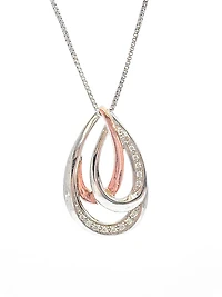 Silver and 10K Rose Gold 0.08cttw Diamond Pendant, 18"