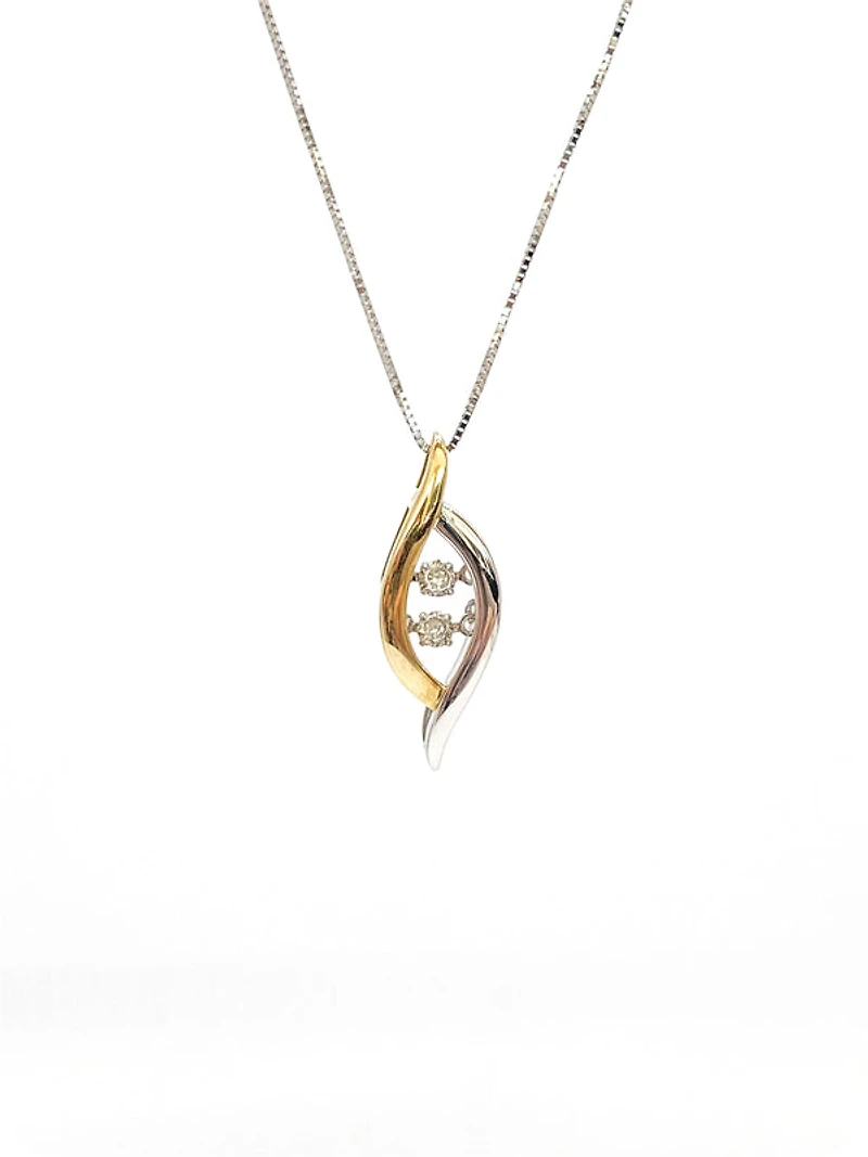 10K White & Yellow Gold 0.02cttw Diamond Pulse Pendant, 18"